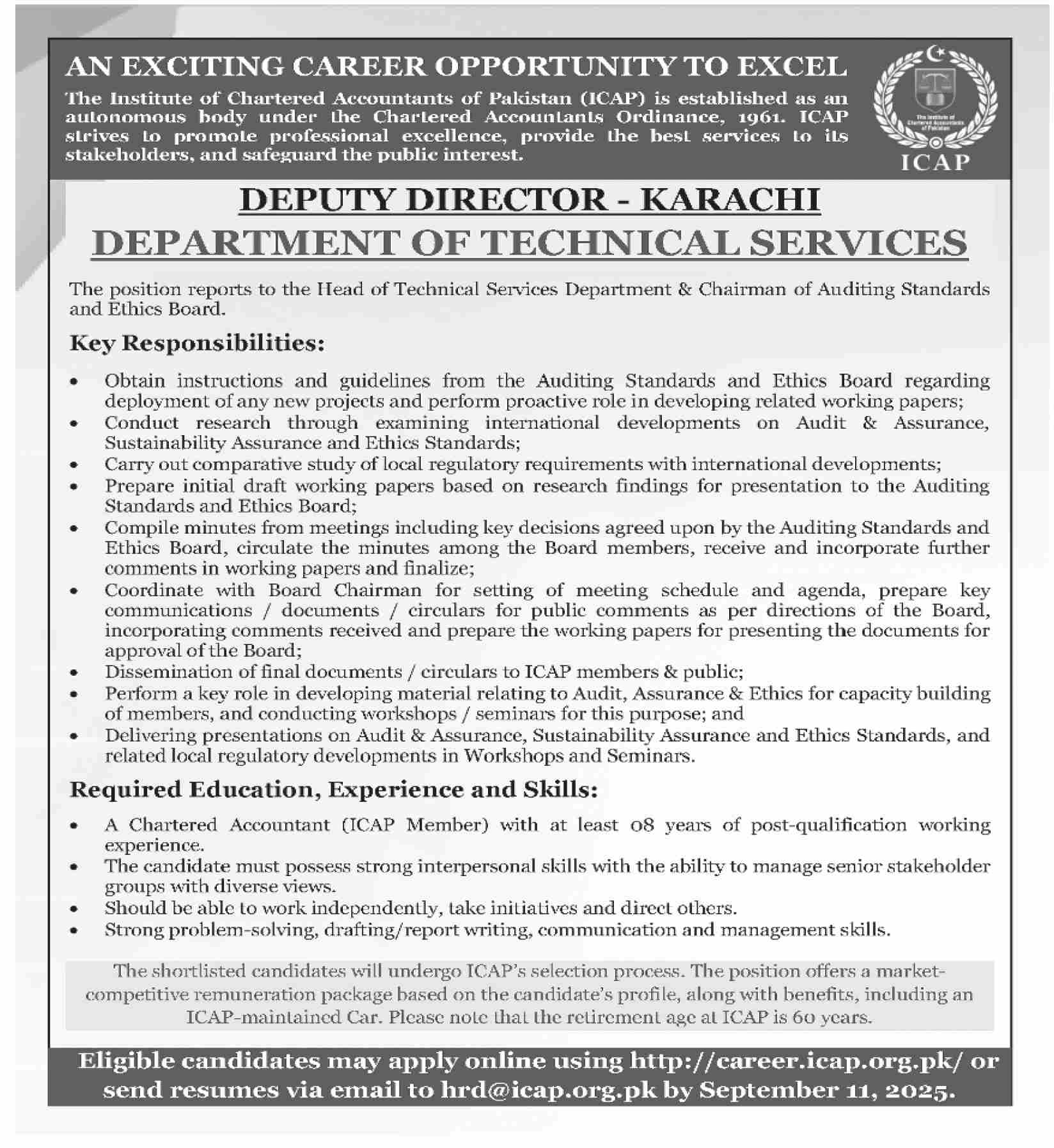 Jobs in The Institute of Chartered Accountants of Pakistan Karachi